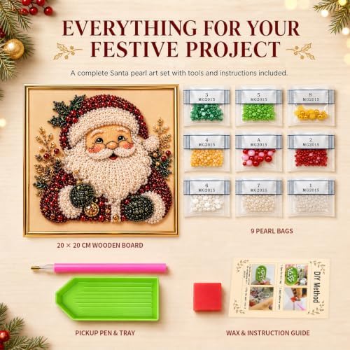 Christmas Pearl Diamond Art, 3D Pearl Beads Art Craft for Adults & Beginners, Santa Claus Gemstone Painting DIY, alternate