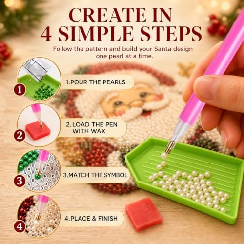 Christmas Pearl Diamond Art, 3D Pearl Beads Art Craft for Adults & Beginners, Santa Claus Gemstone Painting DIY, alternate