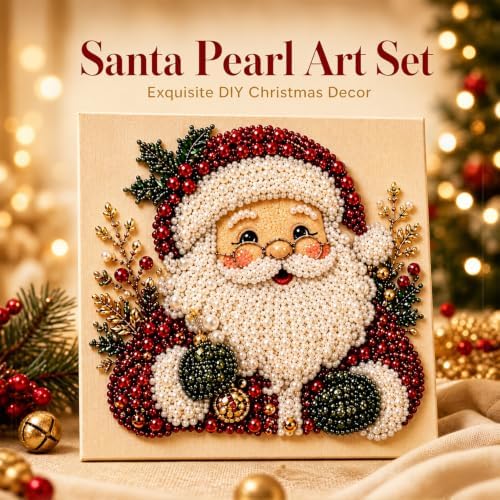Christmas Pearl Diamond Art, 3D Pearl Beads Art Craft for Adults & Beginners, Santa Claus Gemstone Painting DIY, alternate