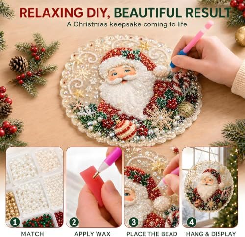 Christmas Pearl Diamond Painting Kit, DIY Craft, Acrylic Round Board with Lace Edge, 3D Sized Pearl Craft. (8in), alternate