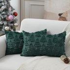 Christmas Pillow Covers 12 x 20 Set of 2 Xmas Decoration Dark Green Christmas Tree Pillow Cases Plush Faux Fur