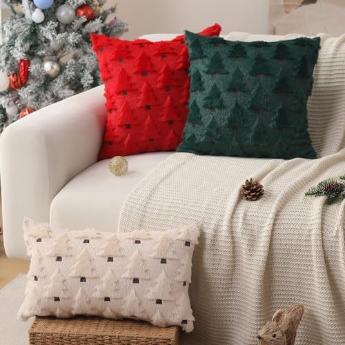 Christmas Pillow Covers 12x20 inch Set of 2 Christmas Decorations Soft Plush Faux Fur Wool Beige Christmas Tree, alternate