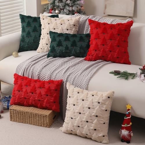 Christmas Pillow Covers 12x20 inch Set of 2 Christmas Decorations Soft Plush Faux Fur Wool Beige Christmas Tree, alternate