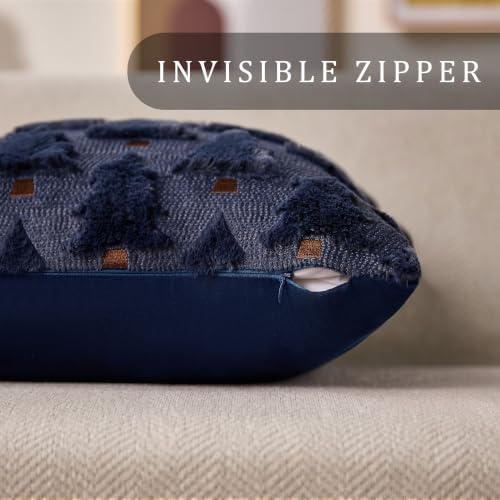 Christmas Pillow Covers 12x20 inch Set of 2 Navy Blue Christmas Decorations Soft Plush Faux Fur Wool Christmas, alternate