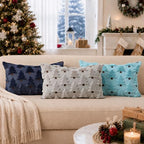 Christmas Pillow Covers 12x20 inch Set of 2 Navy Blue Christmas Decorations Soft Plush Faux Fur Wool Christmas, alternate
