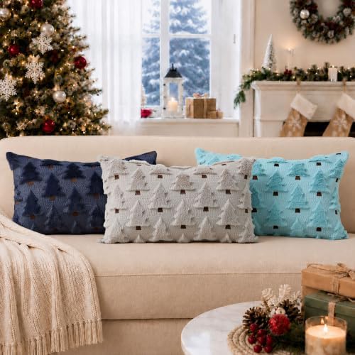 Christmas Pillow Covers 12x20 inch Set of 2 Navy Blue Christmas Decorations Soft Plush Faux Fur Wool Christmas, alternate