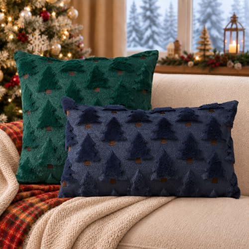 Christmas Pillow Covers 12x20 inch Set of 2 Navy Blue Christmas Decorations Soft Plush Faux Fur Wool Christmas, alternate