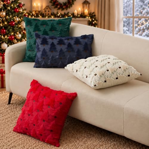 Christmas Pillow Covers 12x20 inch Set of 2 Navy Blue Christmas Decorations Soft Plush Faux Fur Wool Christmas, alternate