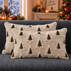 Christmas Pillow Covers 12x20 Set of 2 Beige Brown Xmas Tree Pillow Covers Soft Plush Faux Fur Christmas