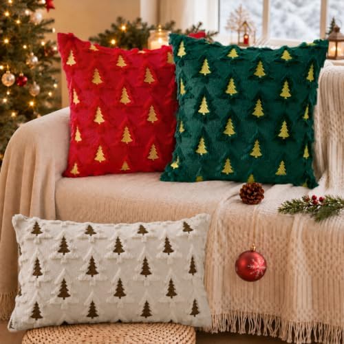 Christmas Pillow Covers 12x20 Set of 2 Beige Brown Xmas Tree Pillow Covers Soft Plush Faux Fur Christmas, alternate view 5