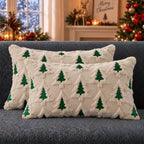 Christmas Pillow Covers 12x20 Set of 2 Beige Double Xmas Tree Pillow Covers Soft Plush Faux Fur Christmas