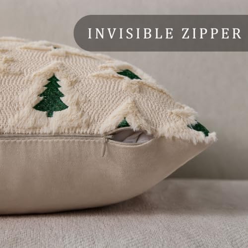 Christmas Pillow Covers 12x20 Set of 2 Beige Double Xmas Tree Pillow Covers Soft Plush Faux Fur Christmas, alternate view 2