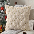 Christmas Pillow Covers 16 x 16 inch Set of 2 Beige Christmas Tree Pillow Covers Decorations Plush Faux Fur Soft, alternate