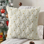 Christmas Pillow Covers 16 x 16 inch Set of 2 Cream White Christmas Tree Pillow Covers Decorations Plush Faux, alternate view