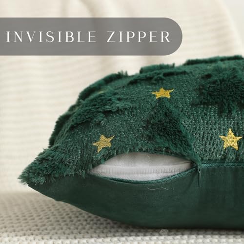 Christmas Pillow Covers 16 x 16 inch Set of 2 Dark Green Christmas Tree Pillow Covers Decorations Plush Faux Fur, alternate