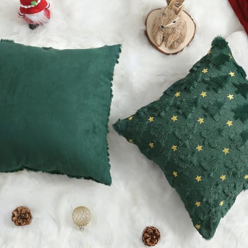 Christmas Pillow Covers 16 x 16 inch Set of 2 Dark Green Christmas Tree Pillow Covers Decorations Plush Faux Fur, alternate