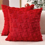 Christmas Pillow Covers 16 x 16 Set of 2 Christmas Decoration Red Xmas Tree Pillow Cases Plush Faux Fur Soft