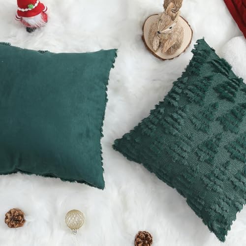 Christmas Pillow Covers 16 x 16 Set of 2 Xmas Decoration Dark Green Christmas Tree Pillow Cases Plush Faux Fur, alternate