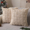 Christmas Pillow Covers 16 x 16 Set of 2 Xmas Decorations Beige Christmas Tree Pillow Cases Plush Faux Fur Soft