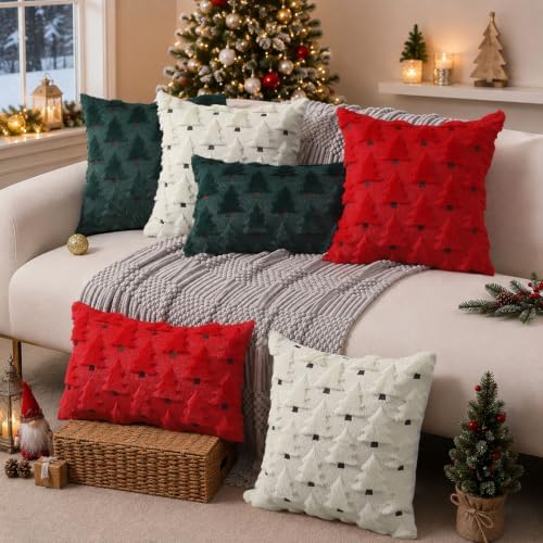 Christmas Pillow Covers 16x16 inch Set of 2 Christmas Decorations Soft Plush Faux Fur Wool Cream White Christmas, alternate