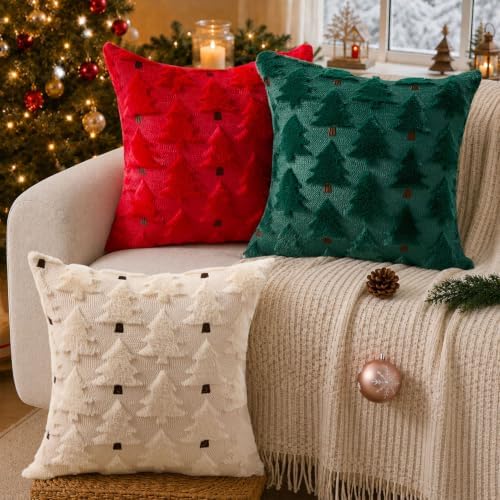 Christmas Pillow Covers 16x16 inch Set of 2 Christmas Decorations Soft Plush Faux Fur Wool Green Christmas Tree, alternate