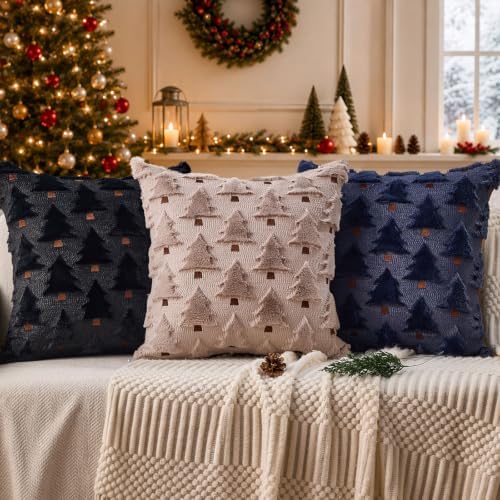 Christmas Pillow Covers 16x16 inch Set of 2 Navy Blue Christmas Decorations Soft Plush Faux Fur Wool Christmas, alternate