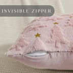 Christmas Pillow Covers 18 x 18 inch Set of 2 Pink Christmas Tree Pillow Covers Decorations Plush Faux Fur Soft, alternate