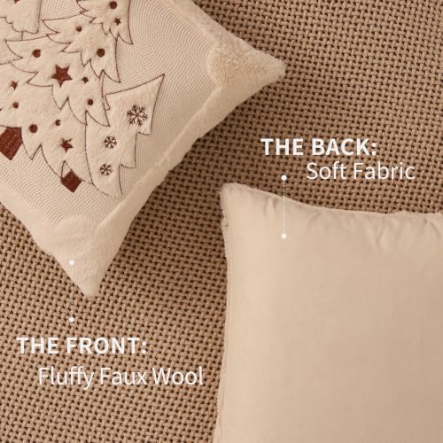 Christmas Pillow Covers 18x18 Beige Xmas Tree Plush Decor PT024C18, alternate view 4