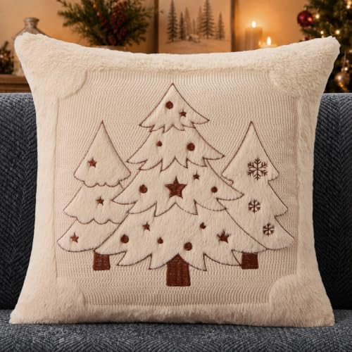 Christmas Pillow Covers 18x18 Beige Xmas Tree Plush Decor PT024C18, alternate view 5