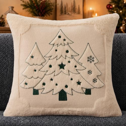 Christmas Pillow Covers 18x18 Beige Xmas Tree Plush PT024B18, alternate view 5