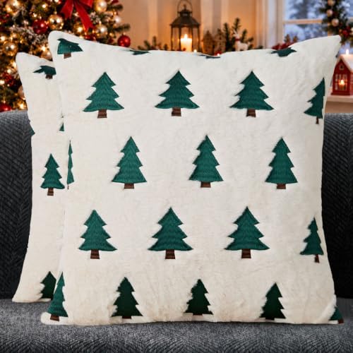 Christmas Pillow Covers 18x18 Pack 2 Beige Home Xmas Decor P023A18