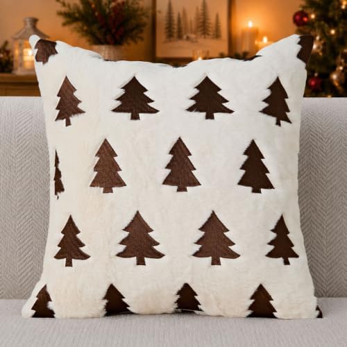 Christmas Pillow Covers 18x18 Pack 2 Beige Plush Xmas Decor P022A18, alternate view 5