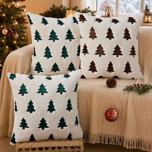 Christmas Pillow Covers 18x18 Pack 2 Beige Plush Xmas Decor P022A18, alternate view 6