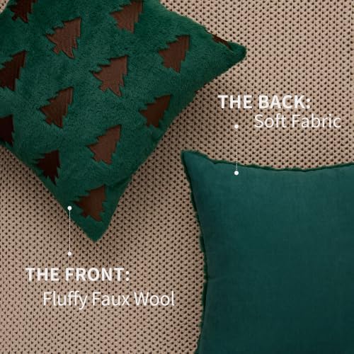 Christmas Pillow Covers 18x18 Pack 2 Green Plush Xmas Decor P022C18, alternate view 4