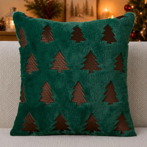 Christmas Pillow Covers 18x18 Pack 2 Green Plush Xmas Decor P022C18, alternate view 5