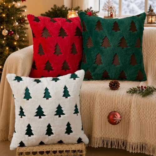 Christmas Pillow Covers 18x18 Pack 2 Green Plush Xmas Decor P022C18, alternate view 6