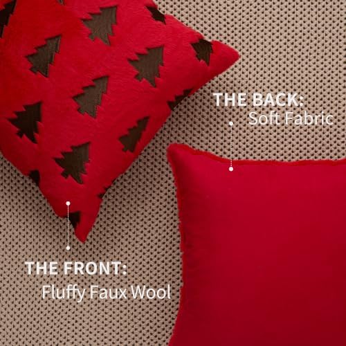 Christmas Pillow Covers 18x18 Pack 2 Red Plush Xmas Decor P022D18, alternate view 4