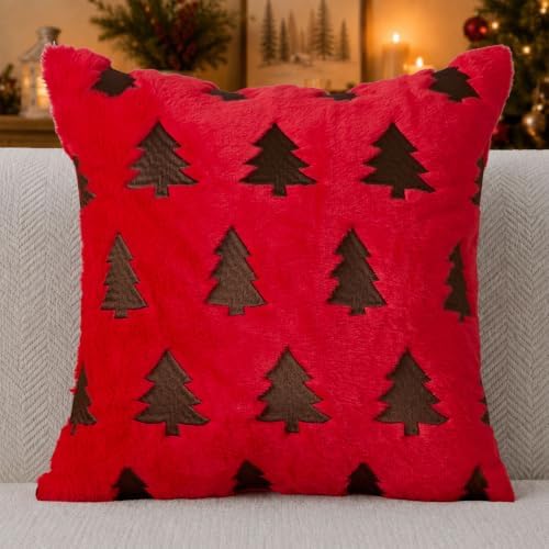 Christmas Pillow Covers 18x18 Pack 2 Red Plush Xmas Decor P022D18, alternate view 5