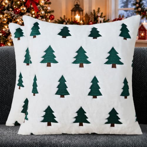 Christmas Pillow Covers 18x18 Pack 2 White Home Xmas Decor P023B18