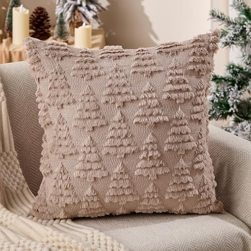 Christmas Pillow Covers 18x18 Set of 2 Christmas Decoration Grey Xmas Tree Pillow Cases Plush Faux Fur Soft, alternate view 4