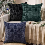 Christmas Pillow Covers 18x18 Set of 2 Christmas Decoration Navy Blue Xmas Tree Pillow Cases Plush Faux Fur Soft, alternate