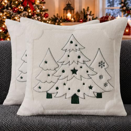 Christmas Pillow Covers 18x18 White Xmas Tree Plush PT024D18