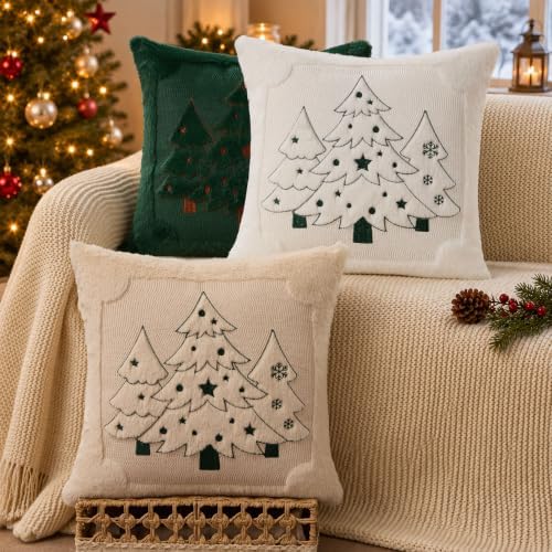 Christmas Pillow Covers 18x18 White Xmas Tree Plush PT024D18, alternate view 6