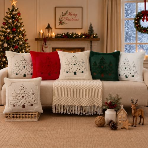 Christmas Pillow Covers 18x18 White Xmas Tree Plush PT024D18, alternate view 7