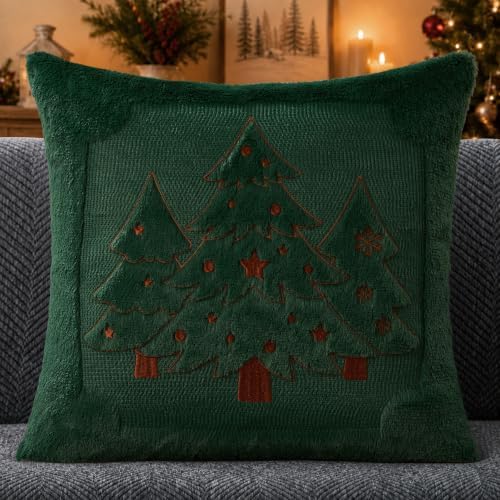 Christmas Pillow Covers 20x20 Green Xmas Tree Plush Decor PT024A20, alternate view 5
