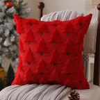 Christmas Pillow Covers 20x20 inch Set of 2 Christmas Decorations Soft Plush Faux Fur Wool Red Christmas Tree, alternate view