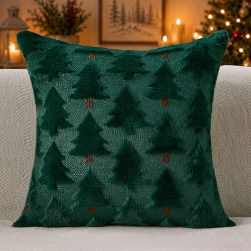 Christmas Pillow Covers 20x20 inch Set of 2 Christmas Decorations Soft Plush Faux Fur Wool Green Christmas Tree, alternate