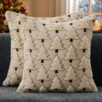 Christmas Pillow Covers 20x20 inch Set of 2 Christmas Decorations Soft Plush Faux Fur Wool Beige Xmas Tree Throw