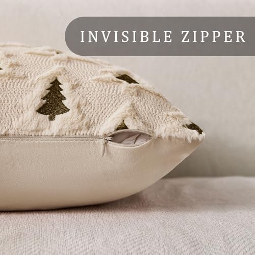 Christmas Pillow Covers 20x20 Set of 2 Beige Brown Xmas Tree Pillow Covers Soft Plush Faux Fur Christmas, alternate view 2