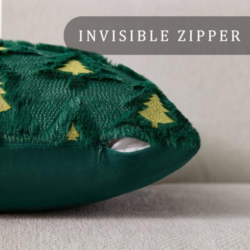 Christmas Pillow Covers 20x20 Set of 2 Green Double Xmas Tree Pillow Covers Soft Plush Faux Fur Christmas, alternate view 2